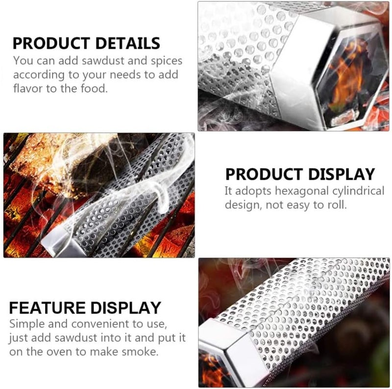aushucu Smoker Tube 12in Pellet Smoker Tube Stainless Steel Smoke Tube for Hot or Cold Smoking 5 Hours of Billowing smoke Portable BBQ Smoking tube Generator Electric Charcoal Gas Grill Smoker - Image 5